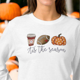 Herfst Tis het Seizoen Custom Coffee Football Pomp T-shirt