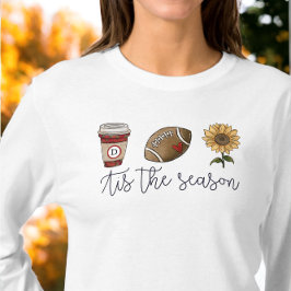 Herfst Tis het Seizoen Initiaal Koffie Football Bl T-shirt