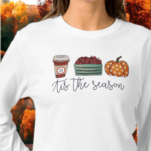 Herfst Tis het Seizoen Koffie Appels Pompoen Monog T-shirt