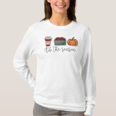 Herfst Tis het Seizoen Koffie Appels Pompoen Monog T-shirt (Voorkant)