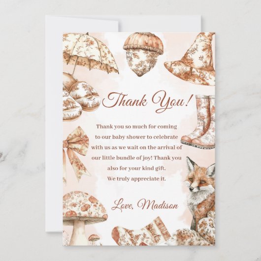 Herfst Toile de Jouy Woodland Dank u kaart (Voorkant)