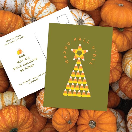 Herfst tot Kerst Postkaart Olijf – Snoep Mais Boom