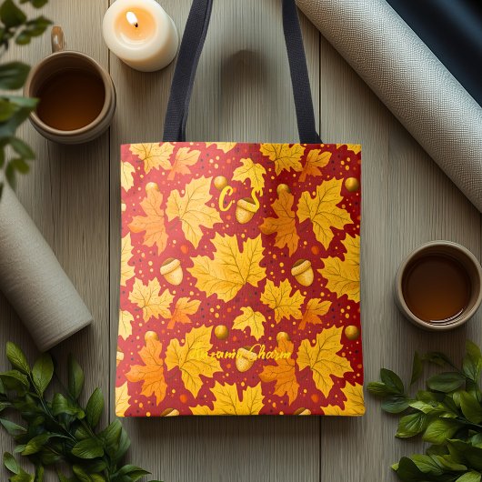 Herfst Tote met Gouden Bladeren en Eikels Bag