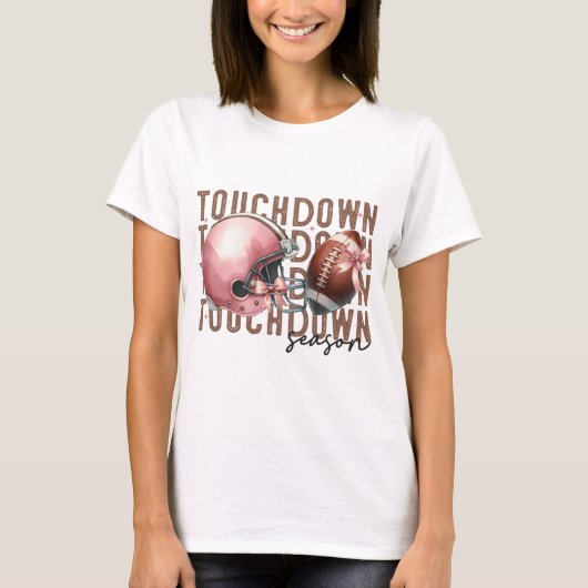 HERFST TOUCHDOWN HERFST ROZE HELM EN FOOTBALL T-SHIRT (Voorkant)