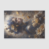 Herfst Tovenares Bloemig Goud Blauw Decoupage Tissuepapier (Voorkant)