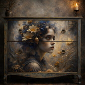 Herfst Tovenares Bloemig Goud Blauw Decoupage Tissuepapier