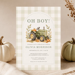 Herfst Tractor Oh Jongen Gingham Baby Shower Kaart
