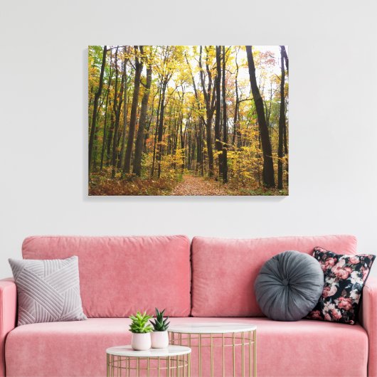 Herfst Trail en Golden Leaves in Laurel Hill Park Canvas Afdruk (Insitu (Woonkamer))