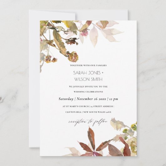 Herfst Tree Branch Oranje Foliage Wedding Invite Bedankkaart (Voorkant)
