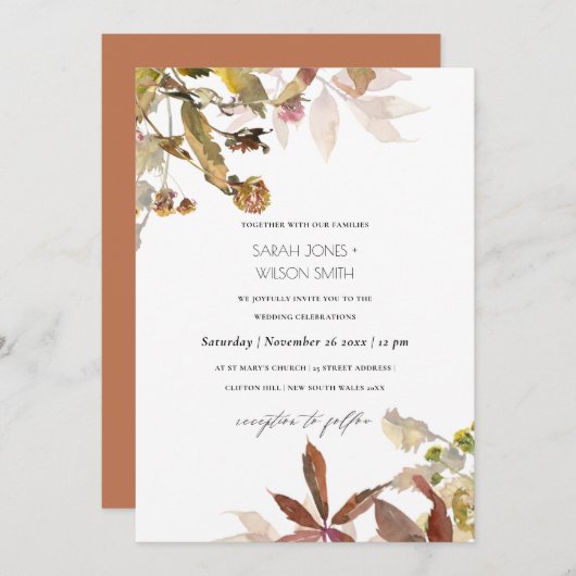 Herfst Tree Branch Oranje Foliage Wedding Invite Bedankkaart (Voorkant / Achterkant)