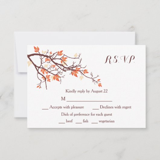 Herfst Tree Branch Wedding RSVP Kaart (Voorkant)