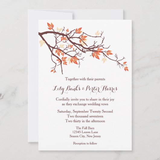 Herfst Tree Branch Wedding-uitnodiging Kaart (Voorkant)