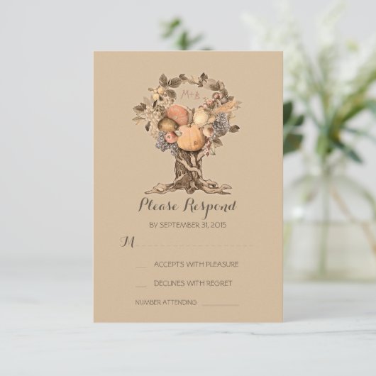 Herfst tree bruiloft RSVP kaarten (Staand voorkant)