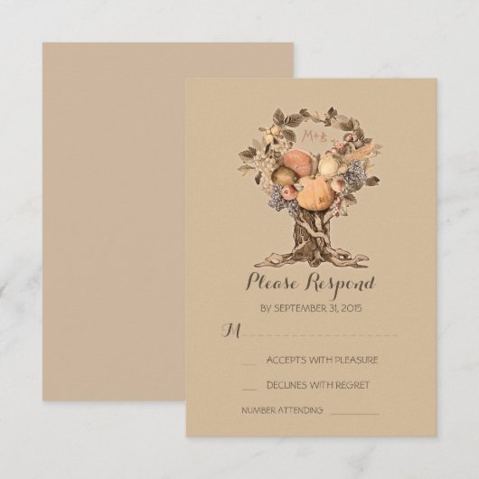 Herfst tree bruiloft RSVP kaarten (Voorkant / Achterkant)