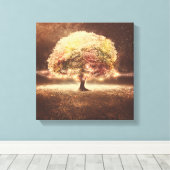 Herfst Tree en Romantische Rustieke String Lights Canvas Afdruk (Insitu (Houten vloer))