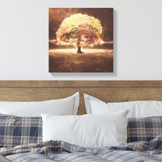 Herfst Tree en Romantische Rustieke String Lights Canvas Afdruk (Insitu (Slaapkamer))