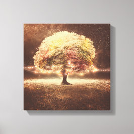 Herfst Tree en Romantische Rustieke String Lights Canvas Afdruk