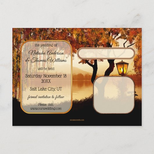 Herfst Tree Lake Uitzicht Save the Date Briefkaart (Achterkant)