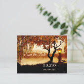 Herfst Tree Lake Uitzicht Save the Date Briefkaart (Staand voorkant)