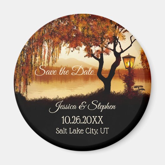 Herfst Tree Lake Uitzicht Save the Date Magnet (Voorkant)