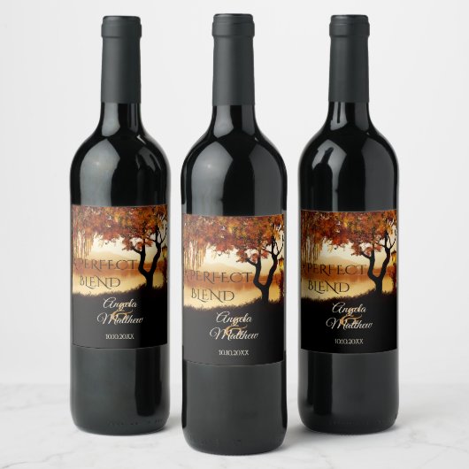 Herfst Tree Lake Uitzicht Wijnlabel voor bruiloft Wijn Etiket (Flessen)
