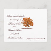 Herfst Tree Sla de datum briefkaart. Aankondigingskaart (Achterkant)