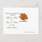 Herfst Tree Sla de datum briefkaart. Aankondigingskaart (Achterkant)