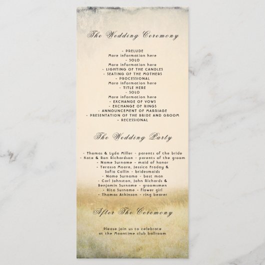 Herfst Tree takken rustieke bruiloft programma's (Achterkant)