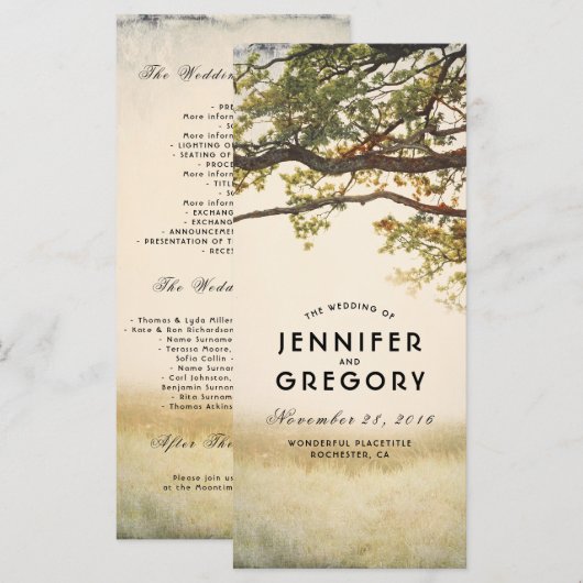 Herfst Tree takken rustieke bruiloft programma's (Voorkant / Achterkant)