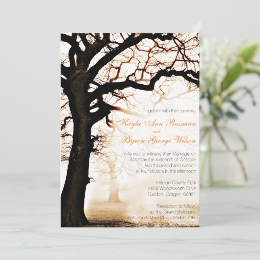 Herfst Tree Wedding Invitation Kaart (Staand voorkant)