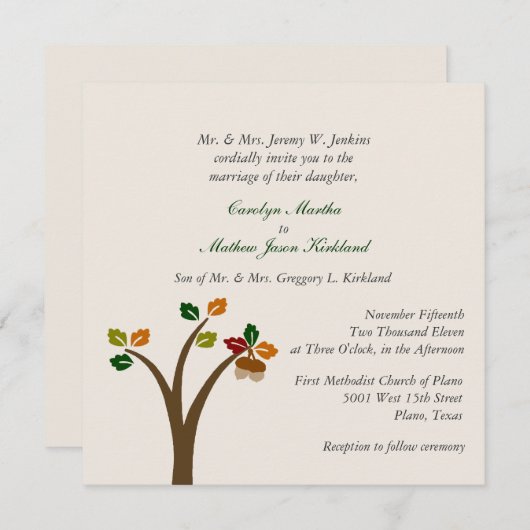 Herfst Tree Wedding Invitation Kaart (Voorkant / Achterkant)