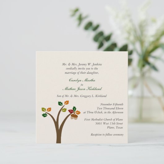 Herfst Tree Wedding Invitation Kaart (Staand voorkant)