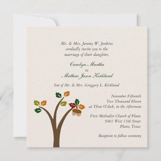 Herfst Tree Wedding Invitation Kaart (Voorkant)