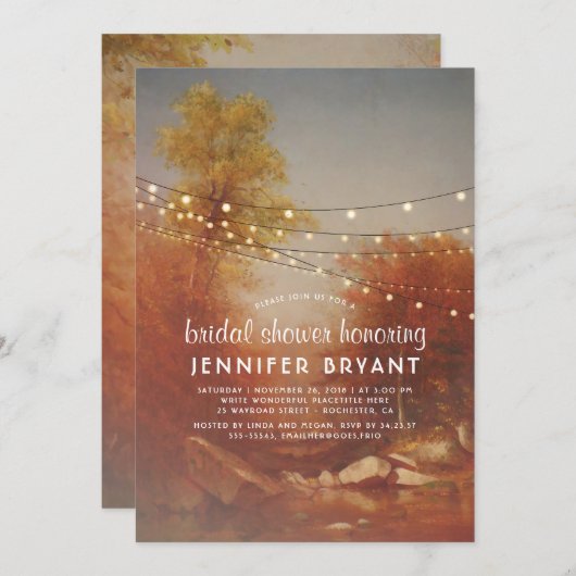 Herfst Trees and String Lights Vrijgezellenfeest Kaart (Voorkant / Achterkant)