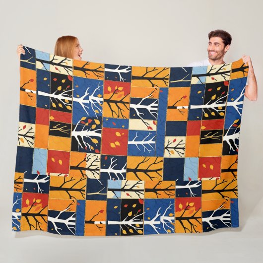 Herfst Trees Autumn Leaves Kleuren Patchwork Patro Fleece Deken (In situ)