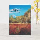 Herfst Trees Blue Sky Art Happy Birthday Kaart (Gele Bloem)