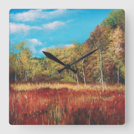 Herfst Trees Blue Sky Art Vierkante Klok