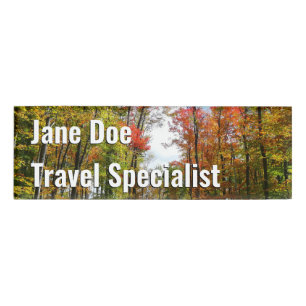 Herfst Trees en Blue Sky Autumn Natuur Fotografie Naambadge