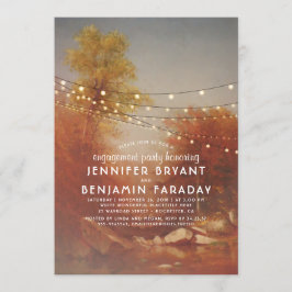 Herfst Trees en String Lights Engagement Party Kaart