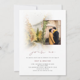 Herfst Trees Foto QR Join Us Mauve Wedding Kaart