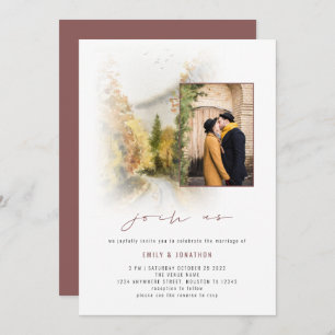Herfst Trees Foto QR Join Us Mauve Wedding Kaart