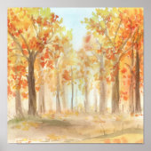 Herfst Trees Oranje laat Waterverf Poster (Voorkant)