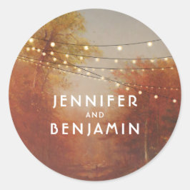 Herfst Trees Park en String Lights Rustiek Ronde Sticker