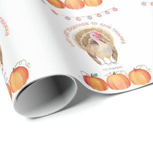 Herfst Trees Pumpkins Turkey Thanksgiving Party Cadeaupapier