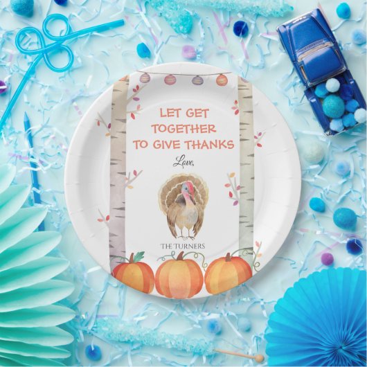 Herfst Trees Pumpkins Turkey Thanksgiving Party Papieren Bordje (Feest)