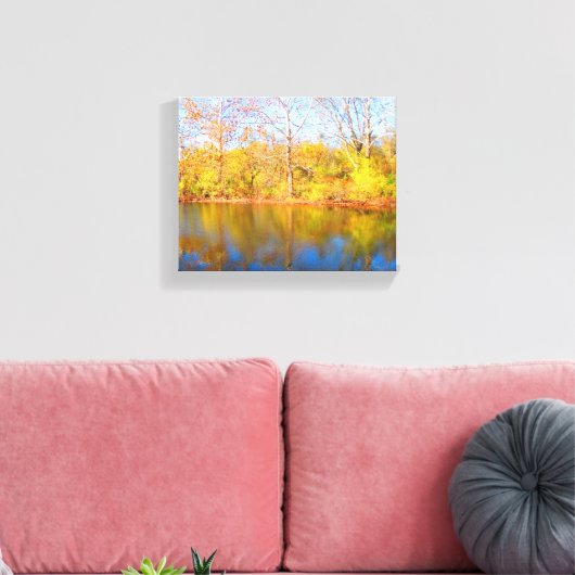 Herfst Trees reflecterend op watercanvas afdrukken (Insitu (Woonkamer))