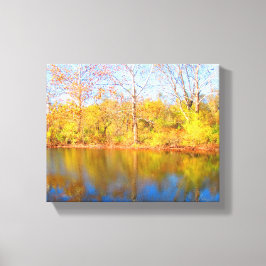 Herfst Trees reflecterend op watercanvas afdrukken