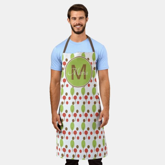 Herfst Trees Stippen Oranje Groen Monogram Schort (Gedragen)