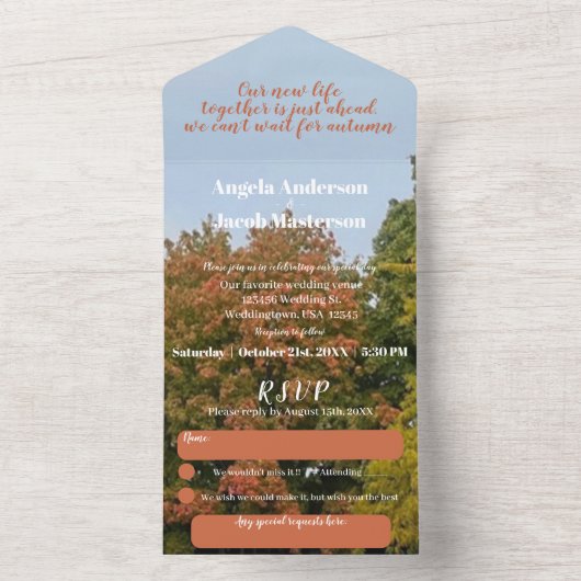 Herfst Trees Terrecotta Herfstbruiloft All In One Uitnodiging (Binnen)