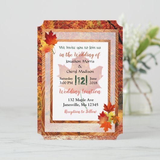 Herfst Trees Thema Bruiloft Uitnodigingen (Staand voorkant)